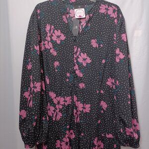NADINE WEST TEAL FLORAL POLKA DOT PRINT LONG SLEEVE DRESS